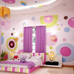 kids-wallpaper-murals-pink-wine-glass-black-goose-feather-pillow-white-stained-bunk-bed-bright-colour-teenage-girl-bedroom-bright-green-wall-bed